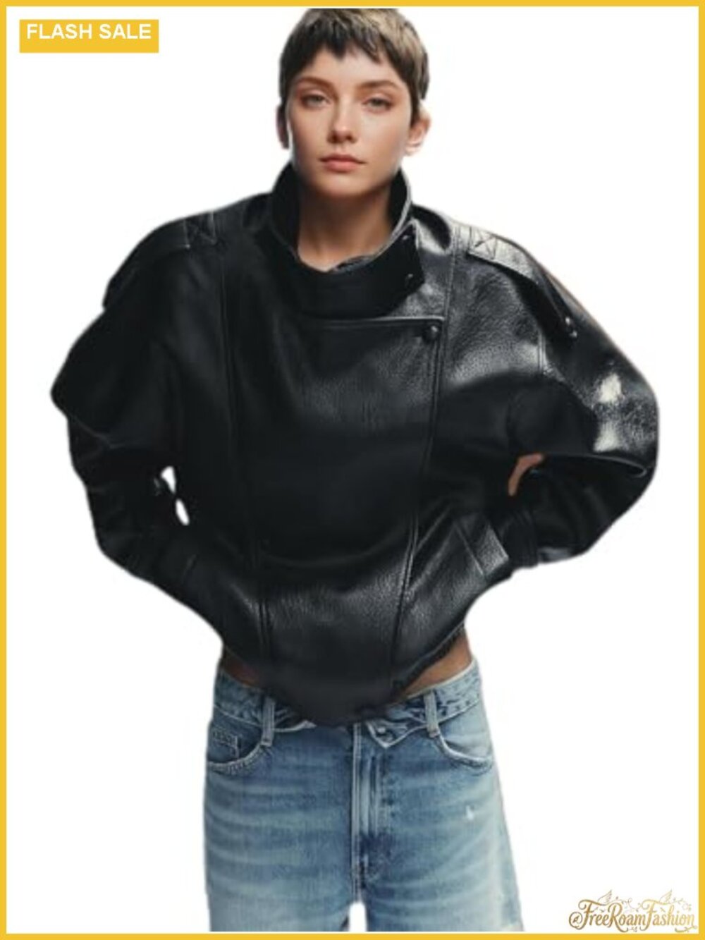 Women's Oversized Faux Leather Motorcycle Jacket Classic Fall Winter Outerwear